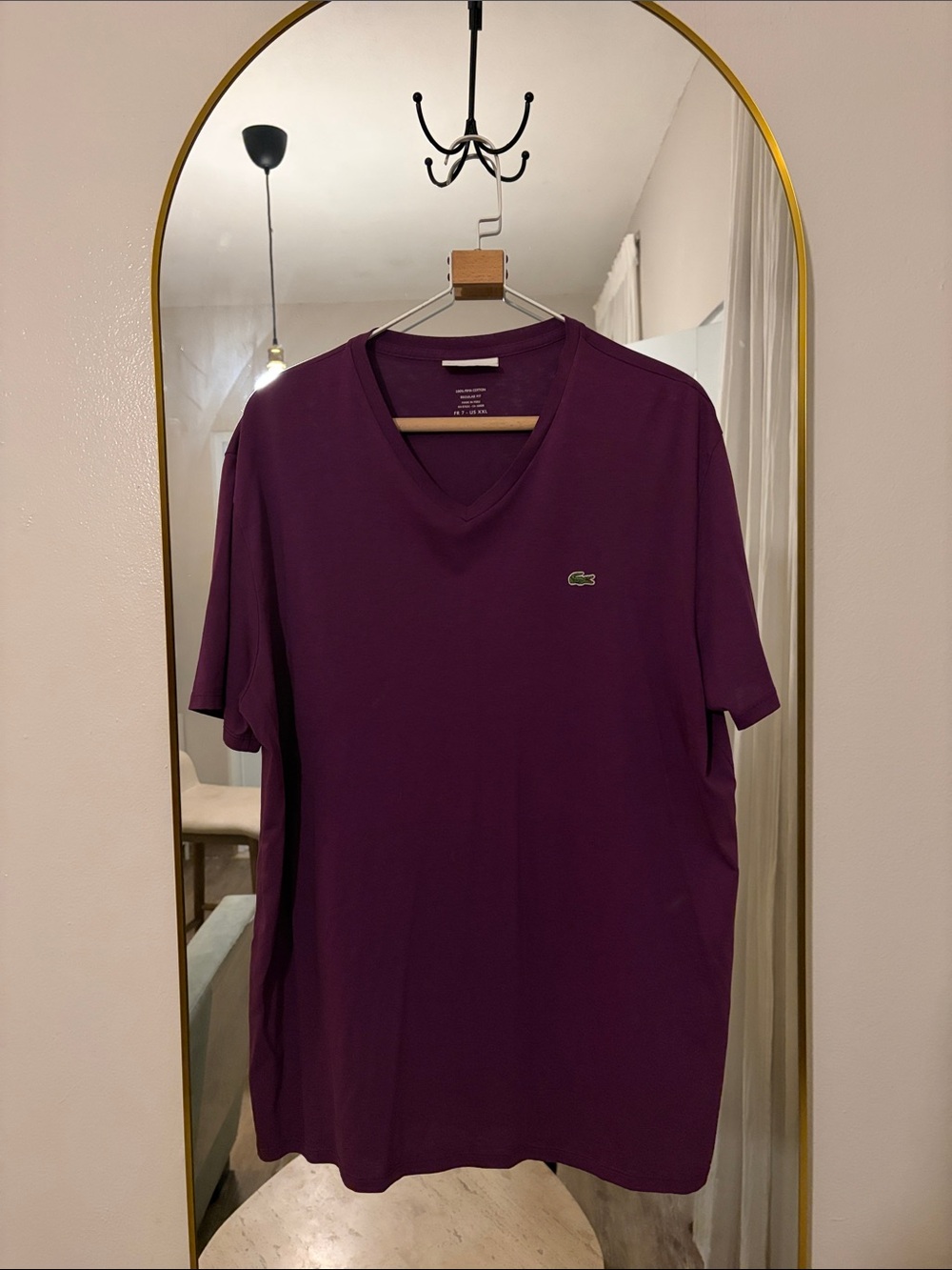 Lacoste Men's V-Neck Polo Tee - color Plum size XXL